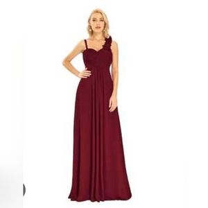 DANCING QUEEN burgundy rose decal maxi formal gown